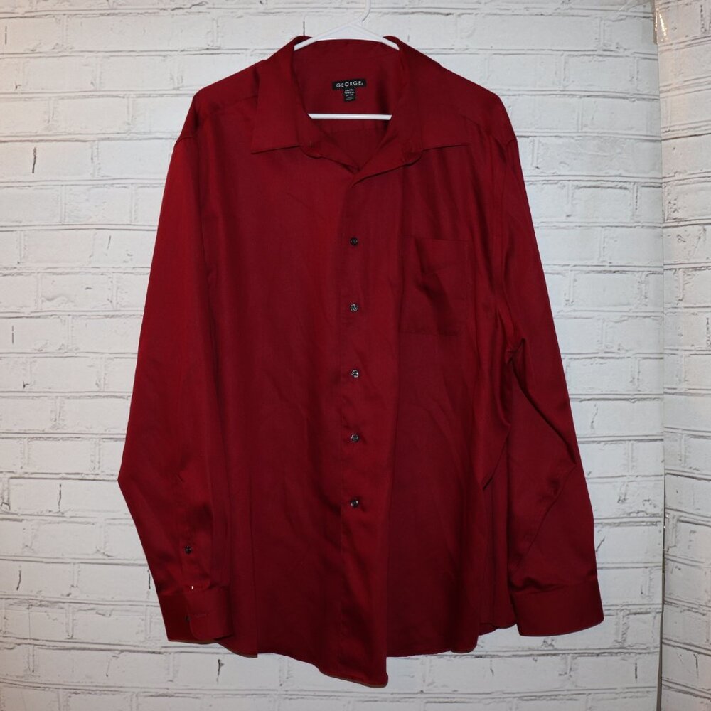 🍷 George Long‑Sleeve Button‑Up Shirt · Maroon · Size 2XL